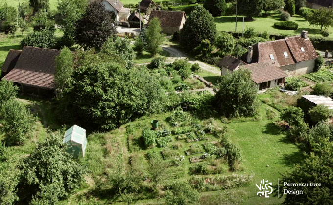 Jardin en permaculture vue de haut.